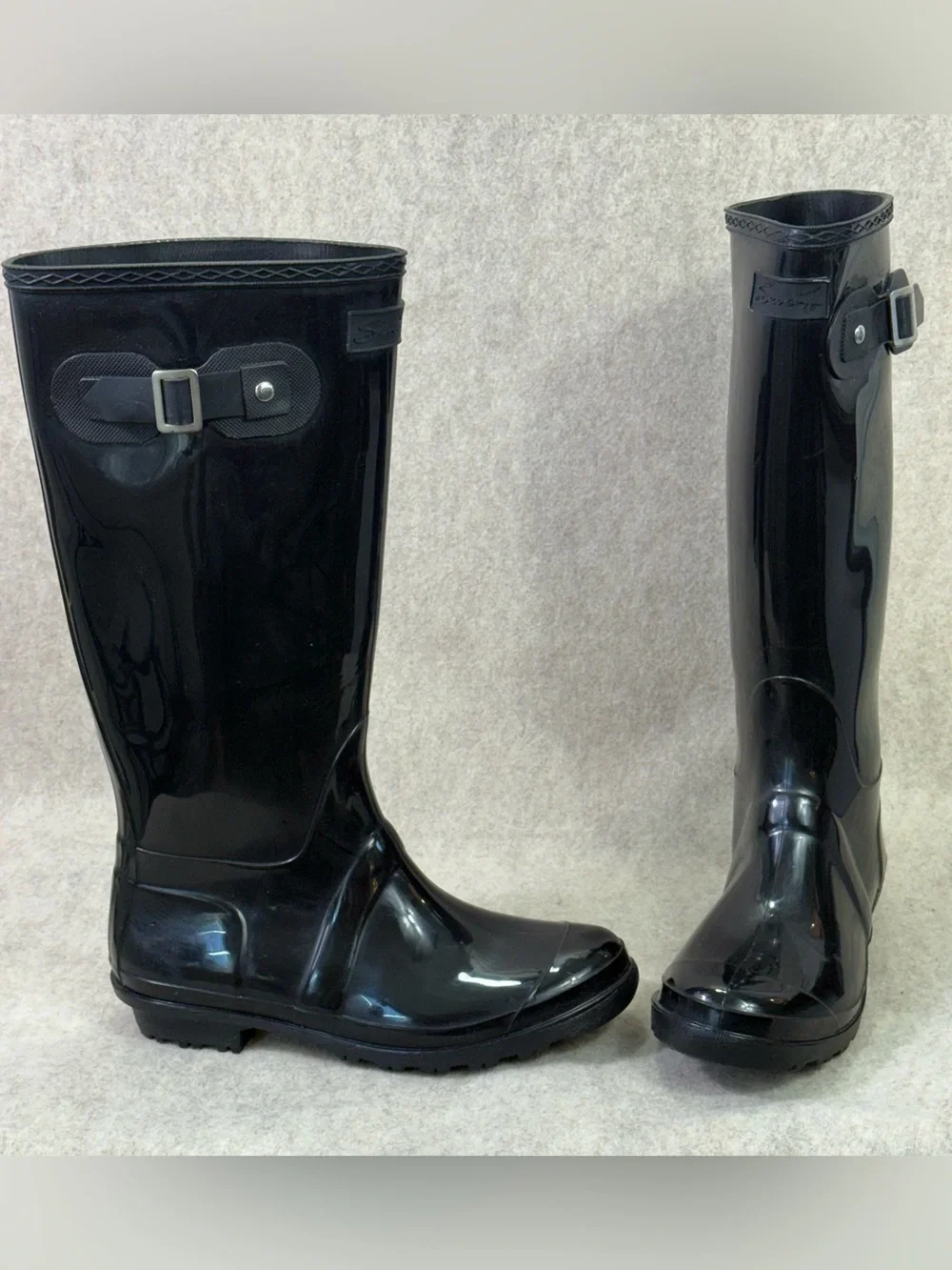 Seven Black Women's  Slip On Waterproof Glossy Rain Boots Womens Sz 9
